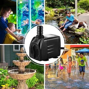 CWKJ Fountain Pump, 2 Packs 400GPH(25W 1500L/H) Submersible Water Pump, Durable Outdoor Fountain Water Pump with 6.5ft Tubing (ID x 1/2-Inch), 3 Nozzles for Aquarium, Pond, Fish Tank, Water Pump