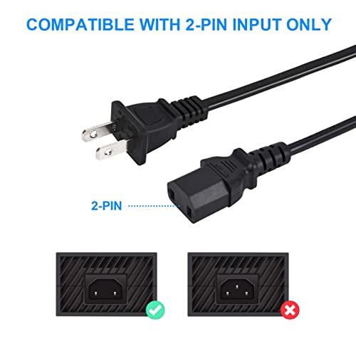 2 Prong Power Cord Cable Compatible with Xbox One, Xbox 360 Slim, 360 E, Sony PS4 Pro Playstation 4 Pro