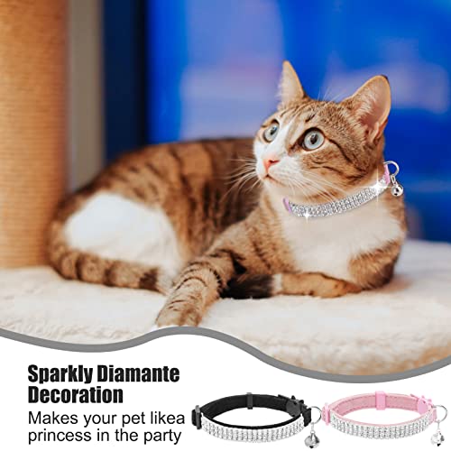 EXPAWLORER Soft Velvet Safe Cat Collars for Girl Cats -2 Pack Rhinestones Bling Diamante Adjustable Collars - Cat Collar Breakaway with Bells for Boy Cats Kitty and Small Dogs