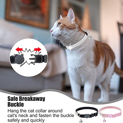 EXPAWLORER Soft Velvet Safe Cat Collars for Girl Cats -2 Pack Rhinestones Bling Diamante Adjustable Collars - Cat Collar Breakaway with Bells for Boy Cats Kitty and Small Dogs