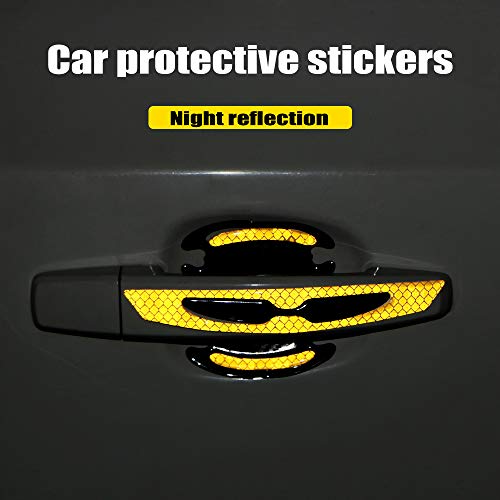 Aiydachy 8pcs Universal 3D Carbon Fiber Car Door Handle Paint Scratch Protector Sticker Auto Door Handle Scratch Cover Guard Protective Film Car Outdoor Safety Reflective Strips (Yellow)