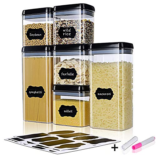 6 Pcs Large Size Airtight Food Storage Containers Set, BPA Free Clear Plastic Cereal Containers with Easy Lock Lids for Pantry & Kitchen Organization Storage - Include 24 Labels & 2 Chalk Marker