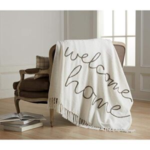 mud pie home sentiment blanket (welcome), white, 50"" x 60"""