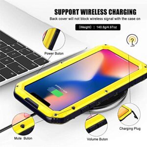 Mitywah Waterproof Compatible with iPhone 11 Heavy Duty Military Grade Shockproof Cover Built-in Screen Protection, Metal Case Full Body Dustproof Strong Rugged Thick for iPhone 11, Yellow