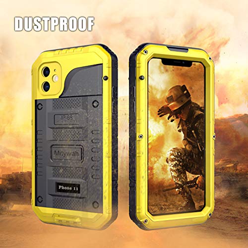 Mitywah Waterproof Compatible with iPhone 11 Heavy Duty Military Grade Shockproof Cover Built-in Screen Protection, Metal Case Full Body Dustproof Strong Rugged Thick for iPhone 11, Yellow