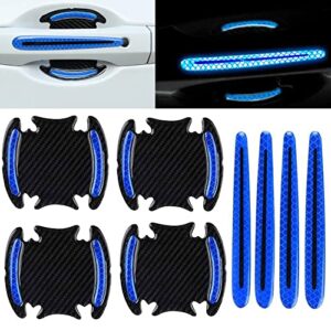 windcar car door handle reflective stickers universal auto door handle scratch cover guard protective film pad with safety reflective strips 8 pack (blue color)