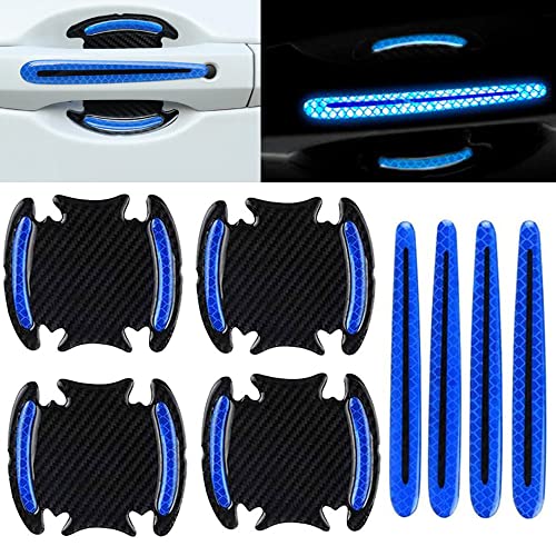 WindCar Car Door Handle Reflective Stickers Universal Auto Door Handle Scratch Cover Guard Protective Film Pad with Safety Reflective Strips 8 Pack (Blue color)