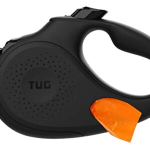 TUG Oval 360° Tangle-Free Retractable Dog Leash with Integrated Waste Bag Dispenser (Medium, Black)