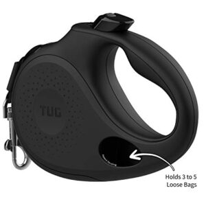 TUG Oval 360° Tangle-Free Retractable Dog Leash with Integrated Waste Bag Dispenser (Medium, Black)