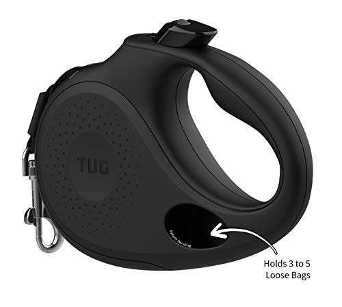 TUG Oval 360° Tangle-Free Retractable Dog Leash with Integrated Waste Bag Dispenser (Medium, Black)