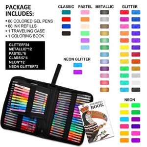 Lelix Gel Pens, 120 Pack Gel Pen Set, 60 Unique Colors with 60 Refills for Adults Coloring Books Drawing Doodling Crafts Scrapbooking Journaling
