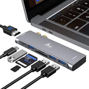 usb c hub adapter for macbook pro 2020 2019 2018 2017 2016 with 4k hdmi,100w pd 40gbps thunderbolt 3, sd/tf card reader, 3 usb 3.0, multiport dongle for macbook air 2020 2019 2018