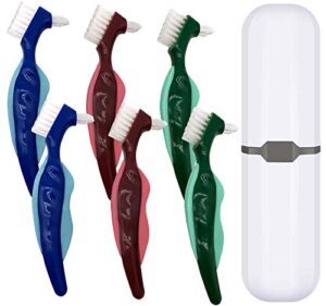 ocircle premium hard denture brush toothbrush, white carrying case, multi-layered bristles & portable denture double sided brush, denture care(pack of 6)