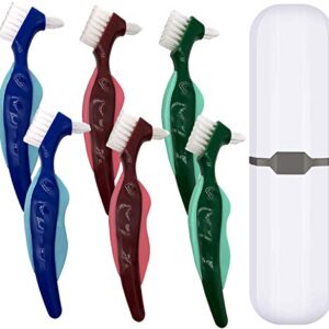 Ocircle Premium Hard Denture Brush Toothbrush, White Carrying Case, Multi-Layered Bristles & Portable Denture Double Sided Brush, Denture Care(Pack of 6)