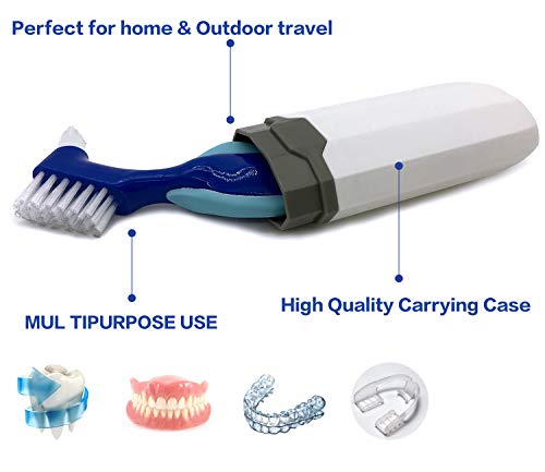 Ocircle Premium Hard Denture Brush Toothbrush, White Carrying Case, Multi-Layered Bristles & Portable Denture Double Sided Brush, Denture Care(Pack of 6)