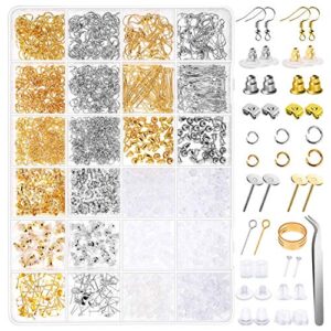 anezus earring making kit with earring hooks findings, earring backs posts, jump rings for jewelry making supplies, 2320pcs