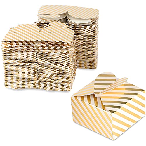 Sparkle and Bash Gold Foil Striped Party Favor Gift Boxes (2.6 x 2.6 x 1.6 Inches, 100 Pack)