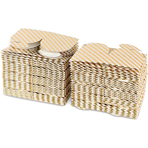 Sparkle and Bash Gold Foil Striped Party Favor Gift Boxes (2.6 x 2.6 x 1.6 Inches, 100 Pack)