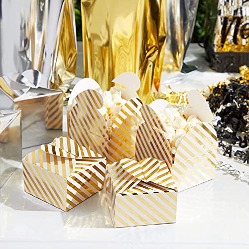 Sparkle and Bash Gold Foil Striped Party Favor Gift Boxes (2.6 x 2.6 x 1.6 Inches, 100 Pack)