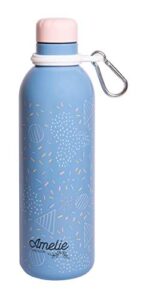 grupo erik official water bottle-sports bottle-500ml / 17oz, stainless steel, vacuum insulated water bottle, double wall reusable water bottle with carabiner, bpa free, kawaii water bottle (amelie)