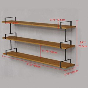 3 Tier Industrial Wall Shelf, Rustic Pipe Shelving Unit, Vintage Decorative Accent for Bedroom Living Room Bathroom Kitchen Office (Brown)