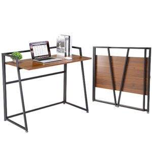 eureka ergonomic 41 inch folding table home office collapsible desks study writing computer folding desks for small spaces free assembly, walnut