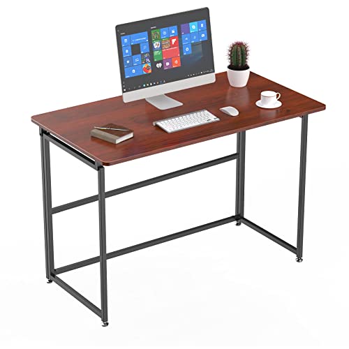 Eureka Ergonomic Folding Computer Desk, No Assembly, 43" Foldable Desk for Work Study Home Office PC Writing Student, Adjustable, Cherry