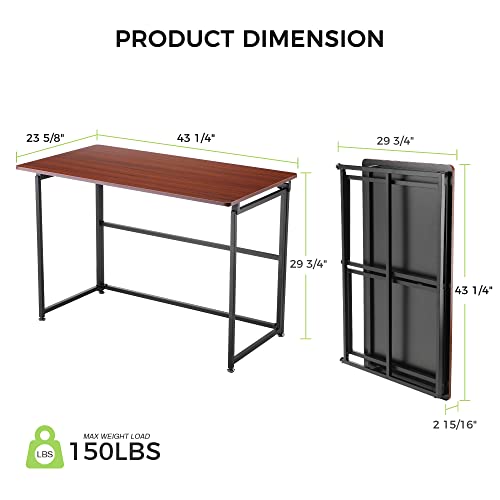 Eureka Ergonomic Folding Computer Desk, No Assembly, 43" Foldable Desk for Work Study Home Office PC Writing Student, Adjustable, Cherry