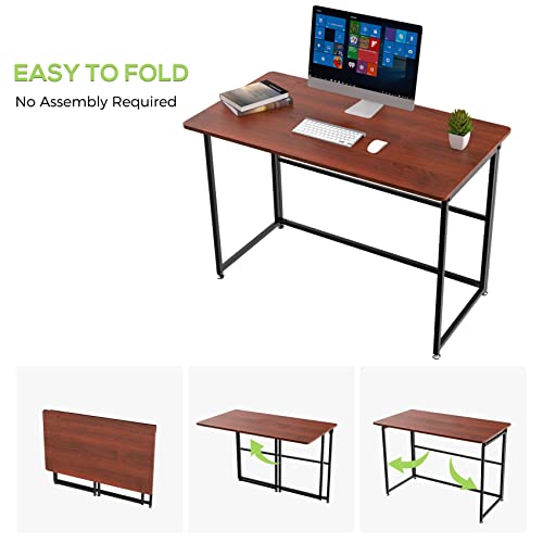 Eureka Ergonomic Folding Computer Desk, No Assembly, 43" Foldable Desk for Work Study Home Office PC Writing Student, Adjustable, Cherry