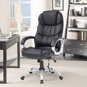 Executive Home Office Desk Chair,High-Back Leather Computer Chair Massage Ergonomic Desk Chair with Lumbar Support Armrests,Height Adjustable Swivel Rolling Task Chair for Meeting Women Adults,Black