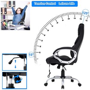 Executive Home Office Desk Chair,High-Back Leather Computer Chair Massage Ergonomic Desk Chair with Lumbar Support Armrests,Height Adjustable Swivel Rolling Task Chair for Meeting Women Adults,Black