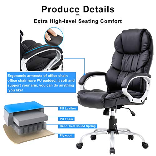 Executive Home Office Desk Chair,High-Back Leather Computer Chair Massage Ergonomic Desk Chair with Lumbar Support Armrests,Height Adjustable Swivel Rolling Task Chair for Meeting Women Adults,Black