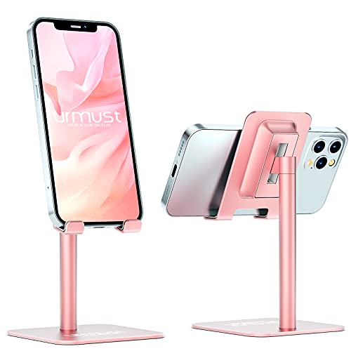 Urmust Cell Phone Stand Angle Adjustable Phone Stand for Desk Phone Holder for Office Tablet Stand Compatible for iPhone 14 13 12 11 Pro Max X Xr 8 Plus 7 6(Rose Gold)