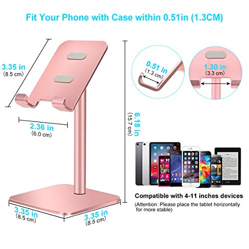 Urmust Cell Phone Stand Angle Adjustable Phone Stand for Desk Phone Holder for Office Tablet Stand Compatible for iPhone 14 13 12 11 Pro Max X Xr 8 Plus 7 6(Rose Gold)