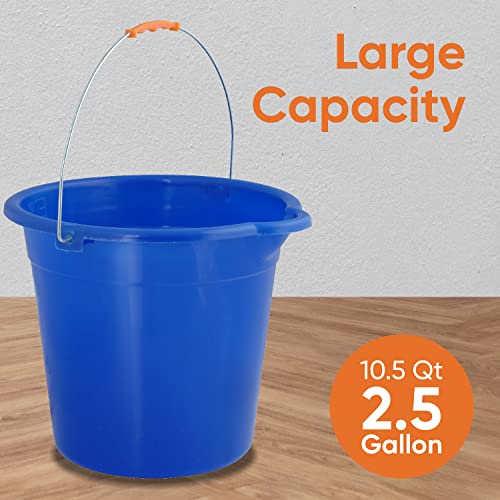 Mop Bucket 2.5 Gallon Bucket for Cleaning - Plastic Car Wash Bucket with Grip Handle - Royal Blue Bucket Small Durable Plastic Pail for Fishing, Mopping, Cleaning -10 Liter Camping Buckets