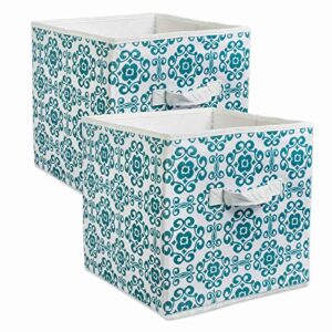 contemporary home living set of 2 teal blue nonwoven polyester cube storage bin with scroll design 13"