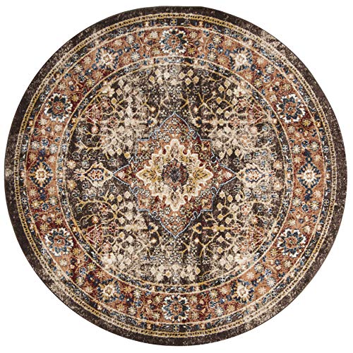 SAFAVIEH Bijar Collection 3' Round Brown / Rust BIJ652D Traditional Oriental Distressed Non-Shedding Dining Room Entryway Foyer Living Room Bedroom Area Rug