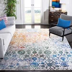 SAFAVIEH Aria Collection Area Rug - 8' x 10', Grey & Green, Boho Floral Damask Distressed Design, Non-Shedding & Easy Care, Ideal for High Traffic Areas in Living Room, Bedroom (ARA134F)