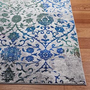 SAFAVIEH Aria Collection Area Rug - 8' x 10', Grey & Green, Boho Floral Damask Distressed Design, Non-Shedding & Easy Care, Ideal for High Traffic Areas in Living Room, Bedroom (ARA134F)