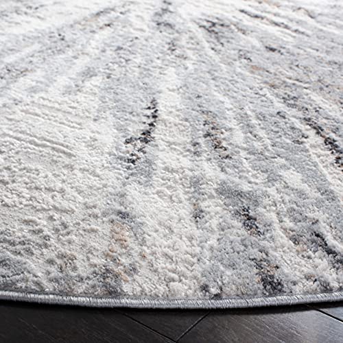 SAFAVIEH Amelia Collection Area Rug - 6'7" Round, Grey & Gold, Abstract Burst Design, Non-Shedding & Easy Care, Ideal for High Traffic Areas in Living Room, Bedroom (ALA449H)