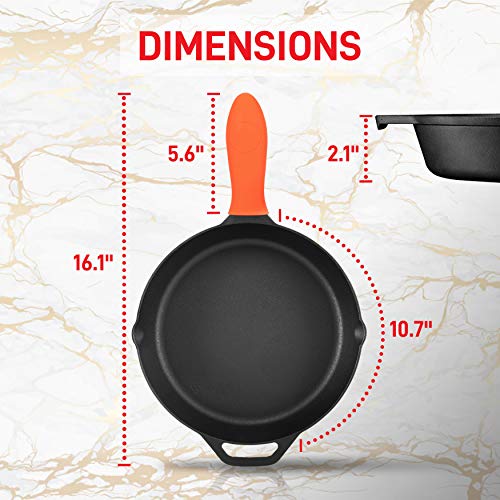 NutriChef - NCCI10 NutriChef Pre-Seasoned Cast Iron Fry Pan with Glass Lid & Silicone Handle, 10 inch, Black