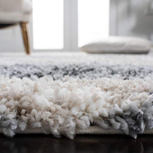 SAFAVIEH Fontana Shag Collection Area Rug - 8' x 10', Grey & Ivory, Modern Design, Non-Shedding & Easy Care, 2-inch Thick Ideal for High Traffic Areas in Living Room, Bedroom (FNT853G)