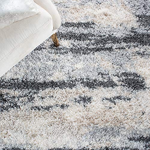 SAFAVIEH Fontana Shag Collection Area Rug - 8' x 10', Grey & Ivory, Modern Design, Non-Shedding & Easy Care, 2-inch Thick Ideal for High Traffic Areas in Living Room, Bedroom (FNT853G)