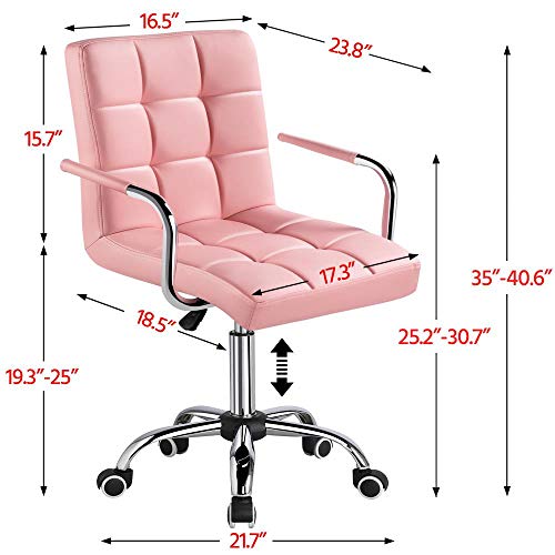 Yaheetech Desk Chairs with Wheels/Armrests Modern PU Leather Office Chair Height Adjustable Home Computer Executive Chair on Wheels 360° Swivel - Pink