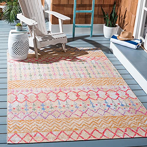 SAFAVIEH Summer Collection 5'3' x 7'6' Gold / Blue SMR497D Boho Indoor/ Outdoor Non-Shedding Easy scrubbing Patio Backyard Porch Deck Mudroom Area-Rug