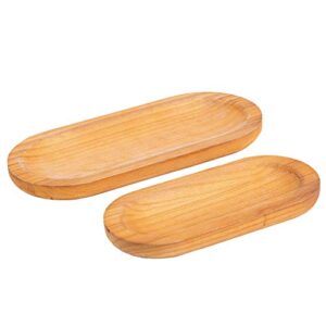 HAWOO Wood BambooTrays,Serving Tray for Eating,Rustic Ottoman Wooden Platter Oval Tray for Food,(Set of 2) Large: 16 x7.25'', Small: 12.5 x6'' …