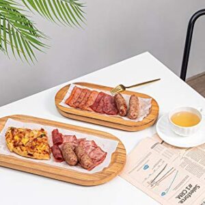 HAWOO Wood BambooTrays,Serving Tray for Eating,Rustic Ottoman Wooden Platter Oval Tray for Food,(Set of 2) Large: 16 x7.25'', Small: 12.5 x6'' …