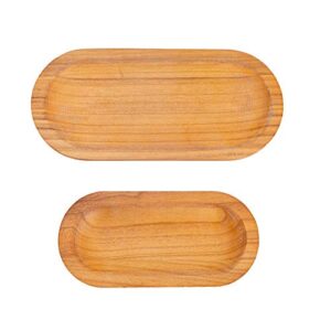 HAWOO Wood BambooTrays,Serving Tray for Eating,Rustic Ottoman Wooden Platter Oval Tray for Food,(Set of 2) Large: 16 x7.25'', Small: 12.5 x6'' …