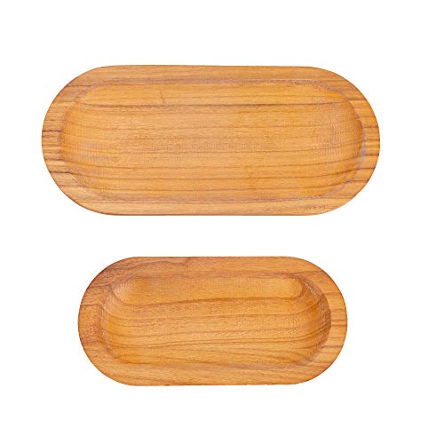 HAWOO Wood BambooTrays,Serving Tray for Eating,Rustic Ottoman Wooden Platter Oval Tray for Food,(Set of 2) Large: 16 x7.25'', Small: 12.5 x6'' …