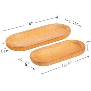 HAWOO Wood BambooTrays,Serving Tray for Eating,Rustic Ottoman Wooden Platter Oval Tray for Food,(Set of 2) Large: 16 x7.25'', Small: 12.5 x6'' …